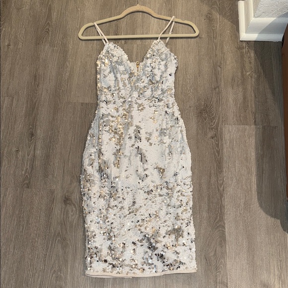 Hot Miami Styles White Silver Sequin Embellished Dress S - Picture 1 of 2